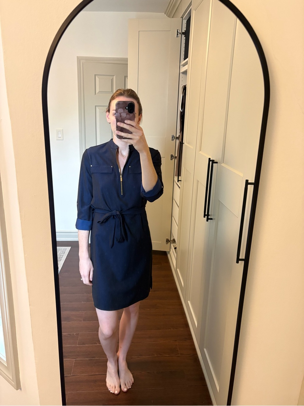 Calvin Klein Navy Shirt Tie-Waist Mini Dress